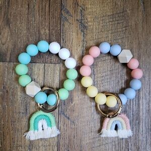 Rainbow Silicone Beaded Wrist Keychain Set
